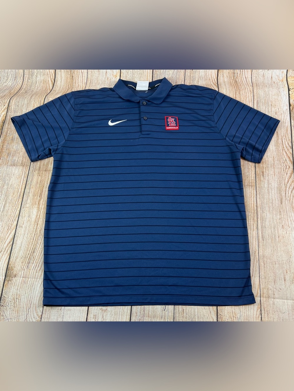 Nike Dri Fit Baseball Striped Polo Blue Shirt St Louis Cardinals Size Large